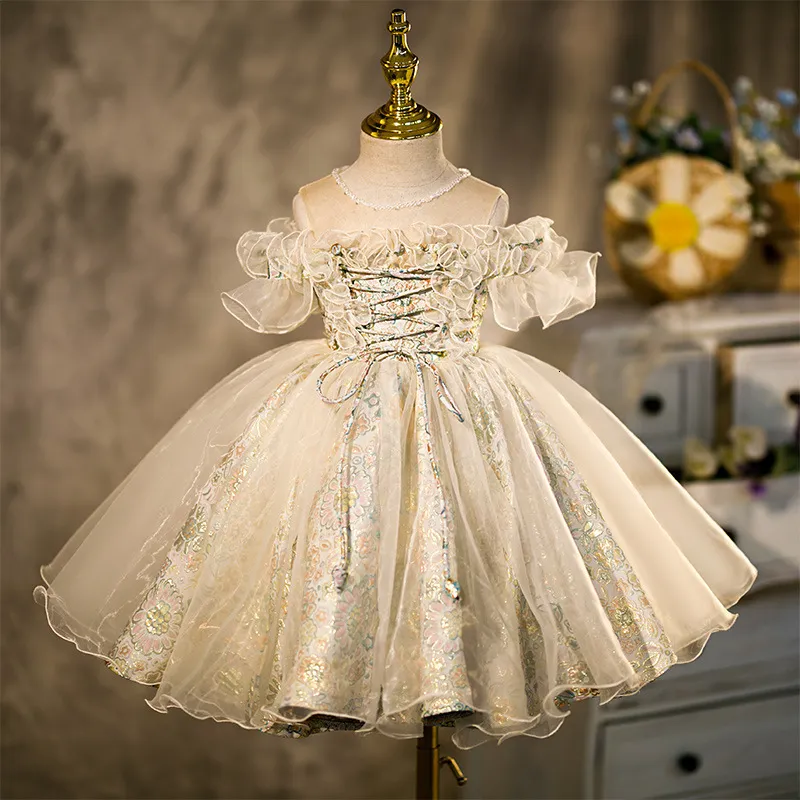 Robes de fille Robes de fille infantile robe de bal fille Tutu robe de princesse perles dentelle robe de bébé fille 1er robe de fête d'anniversaire vêtements de fille de mariage 230417