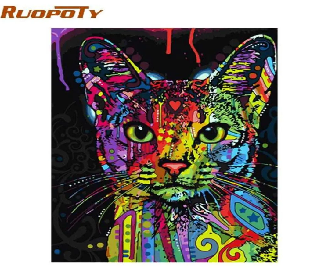 Ruopoty Renkli Kedi DIY Resim Sayılarla Soyut Modern Duvar Sanat Resim Kitleri Boyama Resim Tarafından Ev Dekoru2548782