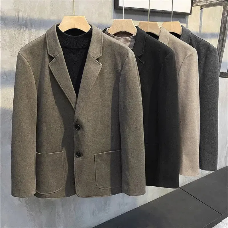 Мужские костюмы Пиджаки Утолщенные осенние и зимние красивые шерстяные костюмы в Корейском стиле в стиле ретро, повседневная тенденция, маленькая куртка, мужской теплый топ 231116
