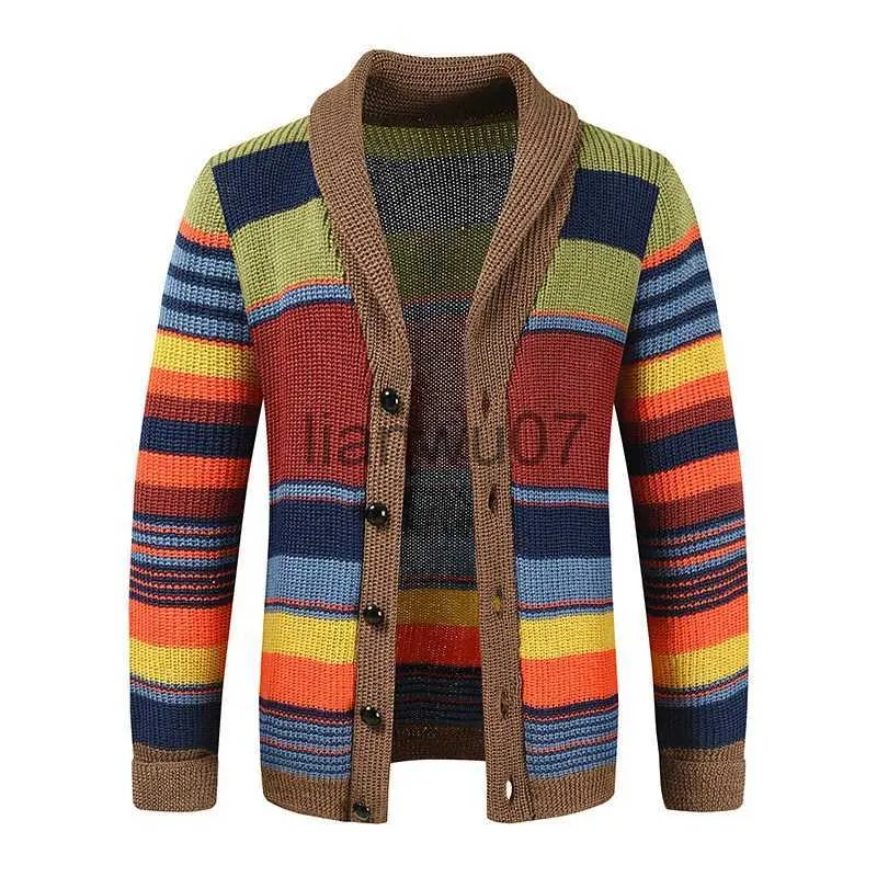 Maglioni da uomo 2023 Primavera Moda Uomo Collo con scollo a V Cardigan Maglione Slim Fit Cavo lavorato a maglia Patchwork di lana merino Manica lunga Casual Maschio J231117