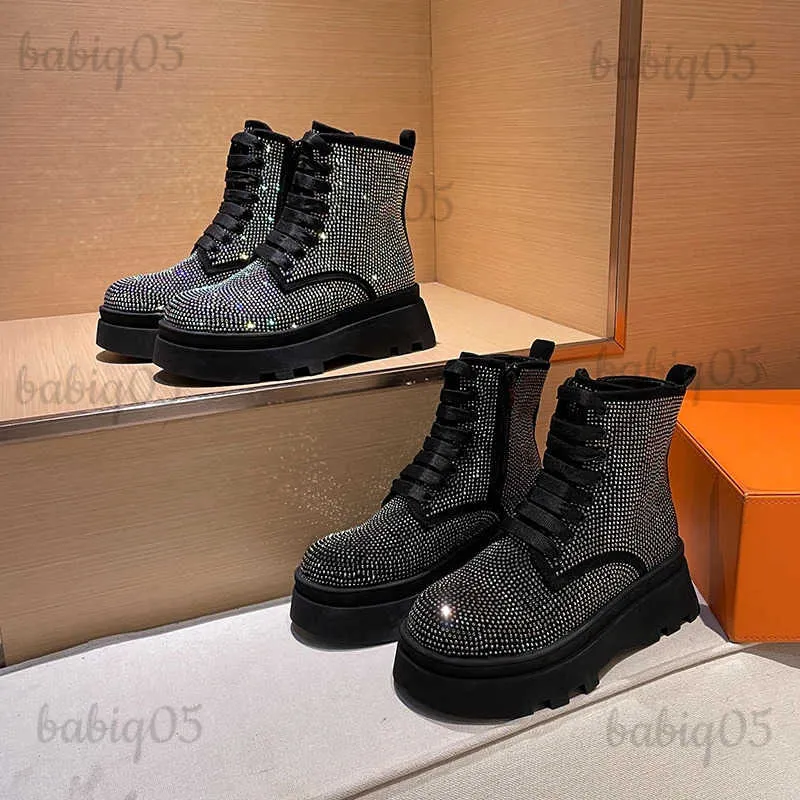 Boots Chunky Platform Ankle Boots Women Shoes 2023 Trends Fashion Bling Crystal Luxury Rhinestones High-Top Sneakers Back Winter Warm T231117