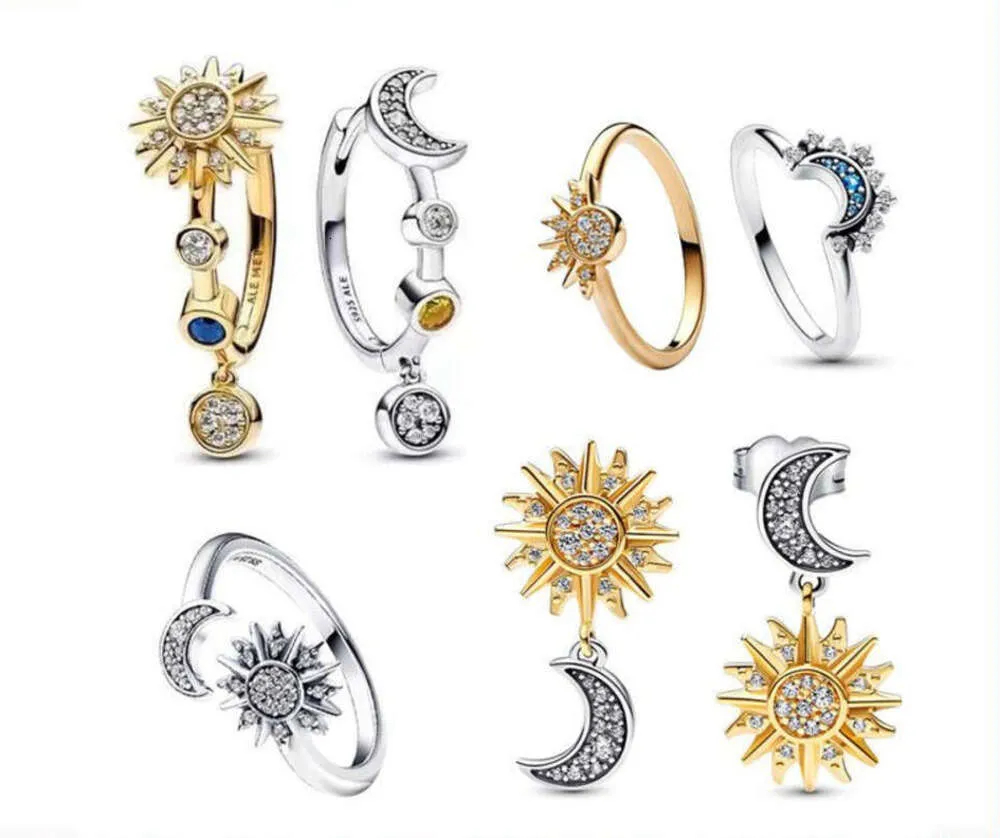 925 srebrne kobiety dopasowane pandoras pierścień Weimei Pan 925 srebrny pierścień srebrny Słońce kombinacja Księżyca Kompletna seria INS Zaawansowany temperament Pure Silver Ear Pierścień chiński