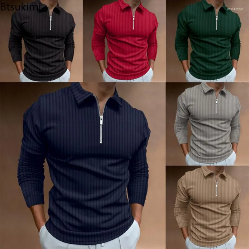 Mäns T -skjortor 2023 Men's Casual Polo Shirt Fashion Solid Long Sleeve Zipper Design Top Harajuku Men Streetwear Tops