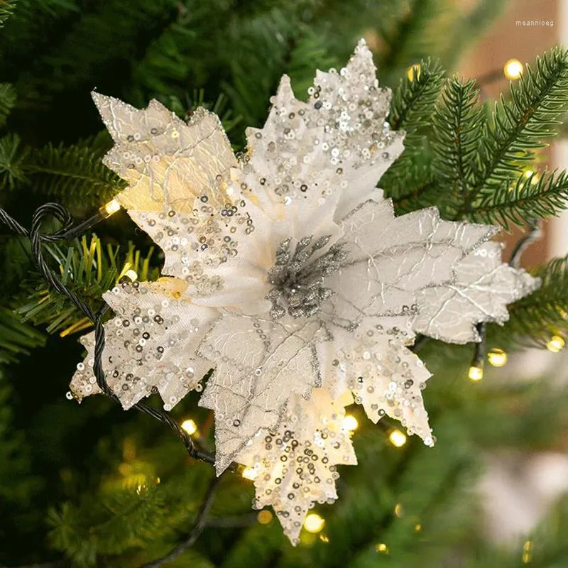 Fleurs décoratives artificielles noël faux Halloween fête ornements or argent rouge paillettes arbre de noël pour la décoration intérieure cadeaux