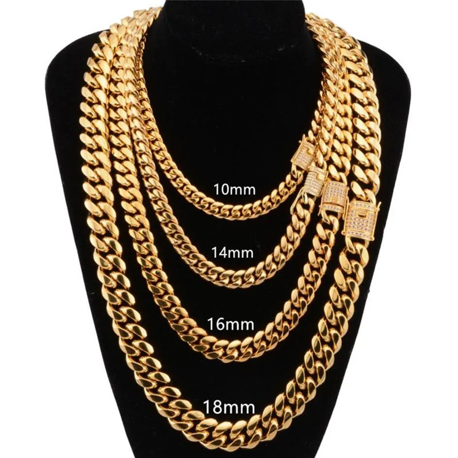 Кубинские цепи Майами шириной 12-18 мм, ожерелья с цирконием, большая тяжелая золотая цепочка для мужчин, ювелирные изделия в стиле хип-хоп, рок, 228A