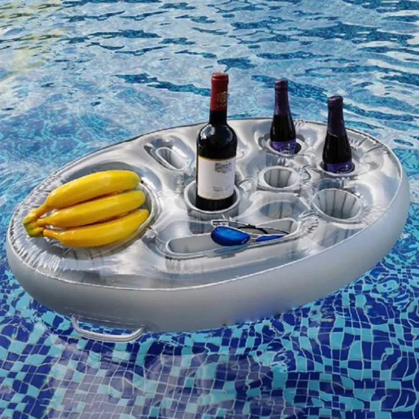 Uppblåsbara flottörrör Summer Party Beer Cup Holder Pool Float Juice Drinking Snack Table Bar Tray Beach Swimming Accessories2182