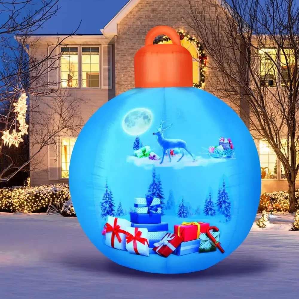 Weihnachtsdekoration, aufblasbare Bälle, aufblasbares Ornament, blauer Ball mit Weihnachtsmann-Geschenkmuster, Spielzeug für drinnen und draußen, 231116