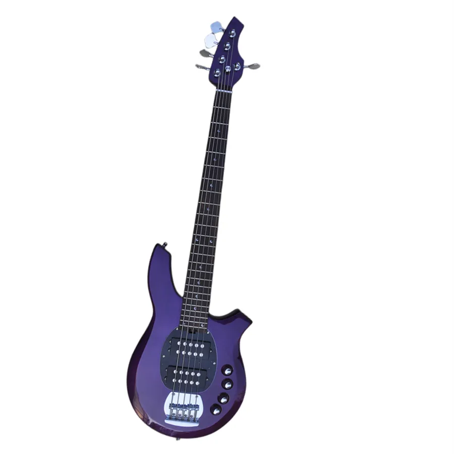 Guitare basse électrique à 5 cordes, violet brillant, avec matériel chromé, micros HH, offre Logo/couleur personnalisable