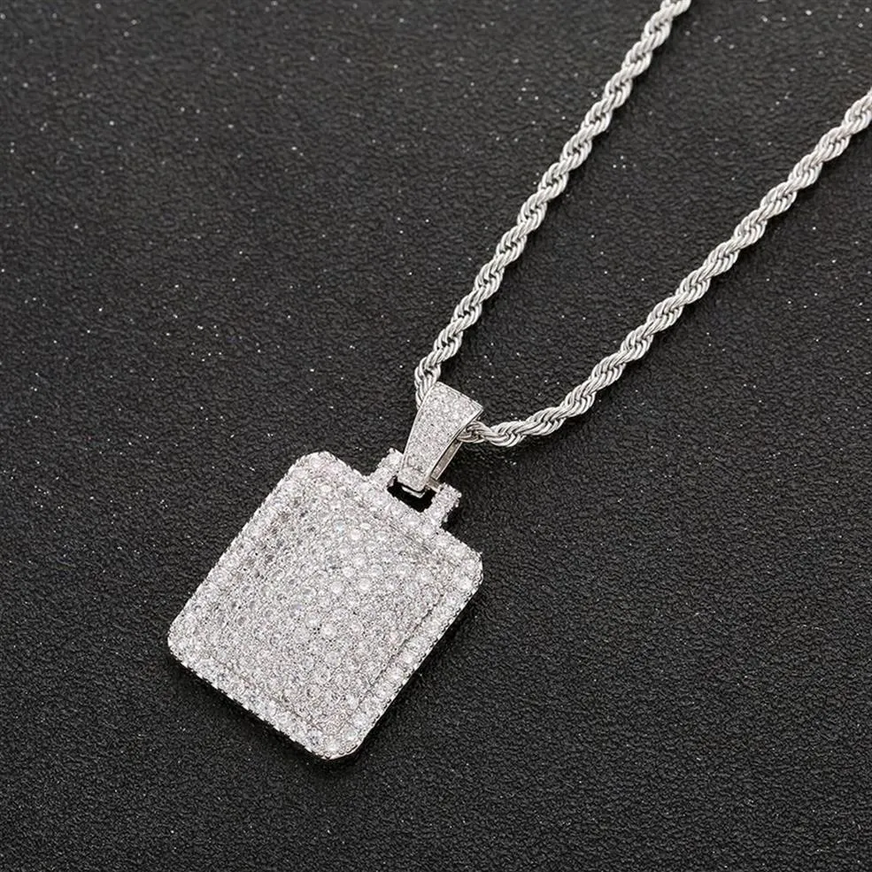 Collier avec pendentif en forme d'étiquette de chien glacé pour hommes, avec chaîne en corde, breloques en Zircon cubique, bijoux Hip Hop, 228G