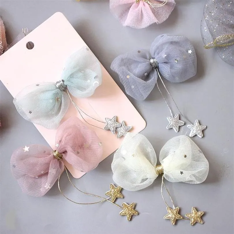 Schattige Kinderen Baby Meisje Haar Clips Garen Ster Boog Kinderen Meisjes Haarspelden Haarspeldjes Haarspeldjes Pailletten Baby Haar Accessoires297R