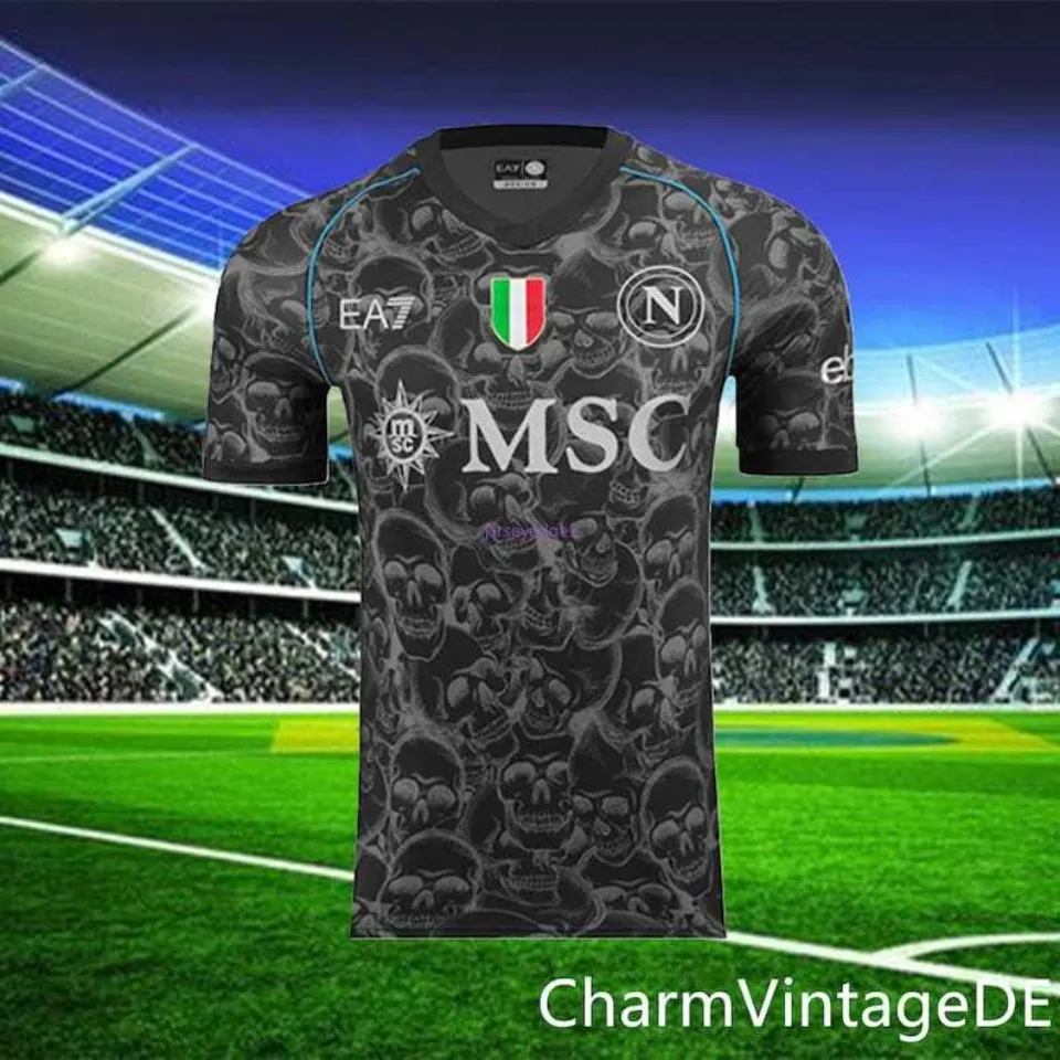 Napoli Skull Halloween Fußballhemd, 2023/24 Trikot, Halloween -Geschenk, Maglia Maradona Osimhen Kvaratskhelia