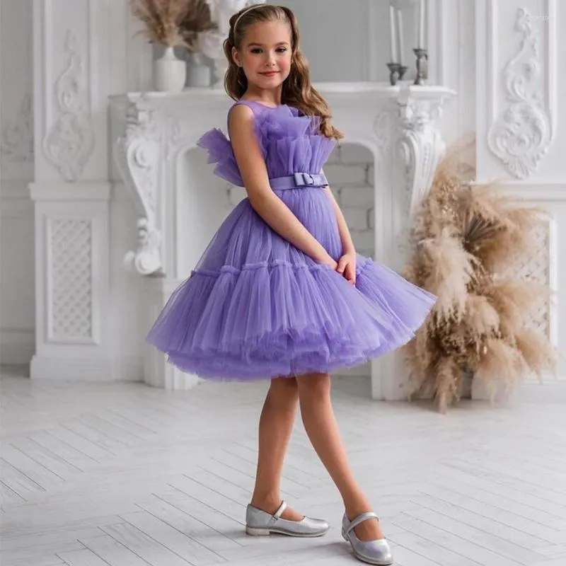 Vestidos de ni a vestido morado sin mangas con flores de tul con gradas corte en A hasta la rodilla vestido para ni as para boda fiesta de