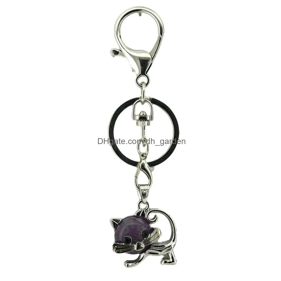 Key Rings Wholesale Natural Amethyst Gemstone Keychain Copper Fashion Turtle Dragon Charms Key Ring For Women Men Gift Drop Delivery D Dhbcl