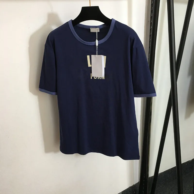 Camiseta con estampado de letras simples, Tops de algodón para mujer, camisetas deportivas transpirables para estaciones, camisas de manga corta en 2 colores, ropa superior