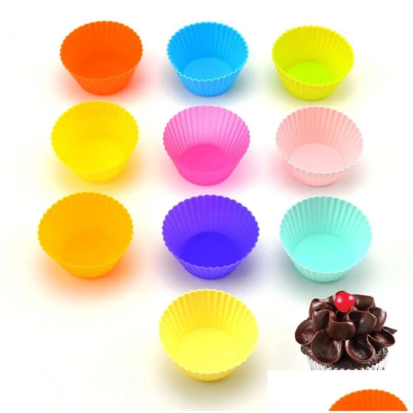 Herramientas de pastelería para hornear Sile Muffin Cup Pastel redondo DIY Molde para hornear Alta temperatura Hogar Huevo Tarta Horno Herramienta Drop Entrega Hogar Gard Dhsku