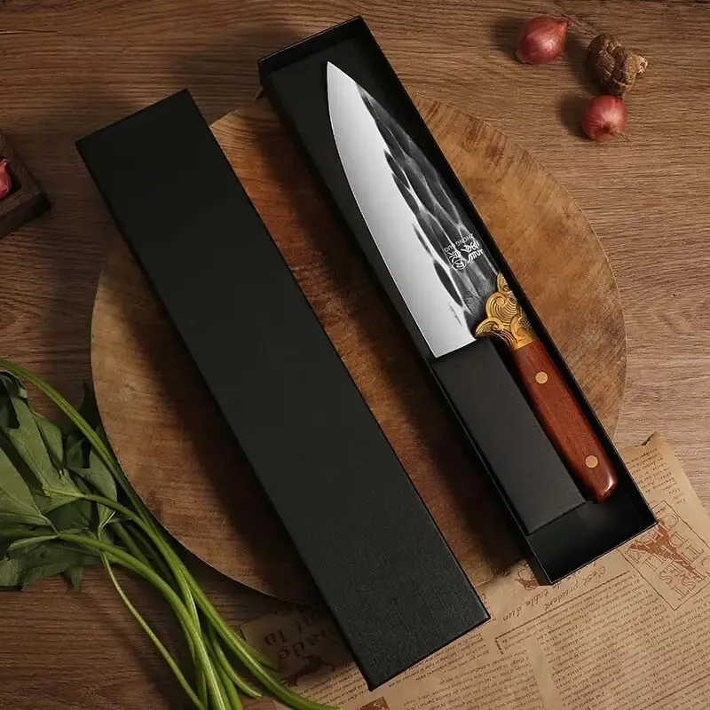 Mutfak bıçağı şef bıçak mutfak et bıçak paslanmaz çelik dövme ana mutfak bıçağı dilimleme öldürme balık kemikli bıçak ile hediye kutulu