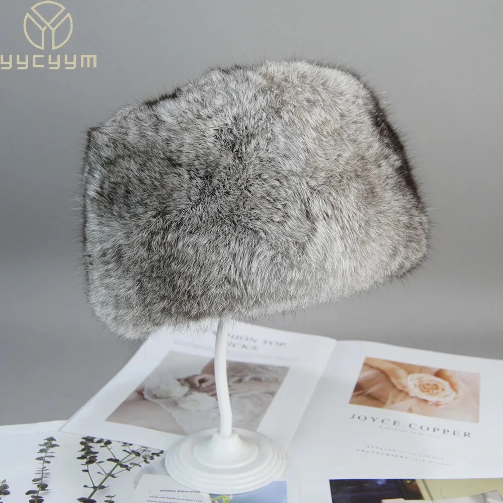 Beanieskull Caps Unisex Fur Hat for Winter Warm Natural Real Rabbitキャップロシア人男性レディヘッドギア2023ブランドファッションビーニー231117