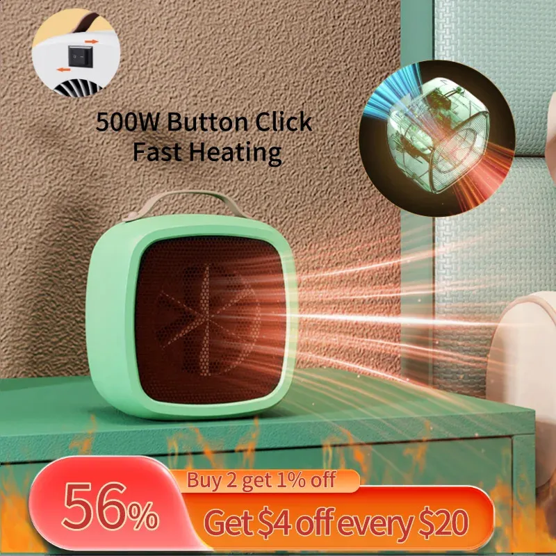 Electric Blanket 500W Fast Heating Small Space Fan Heater Office Bathroom Button Air Blower Household Appliances Desktop Portable 231116