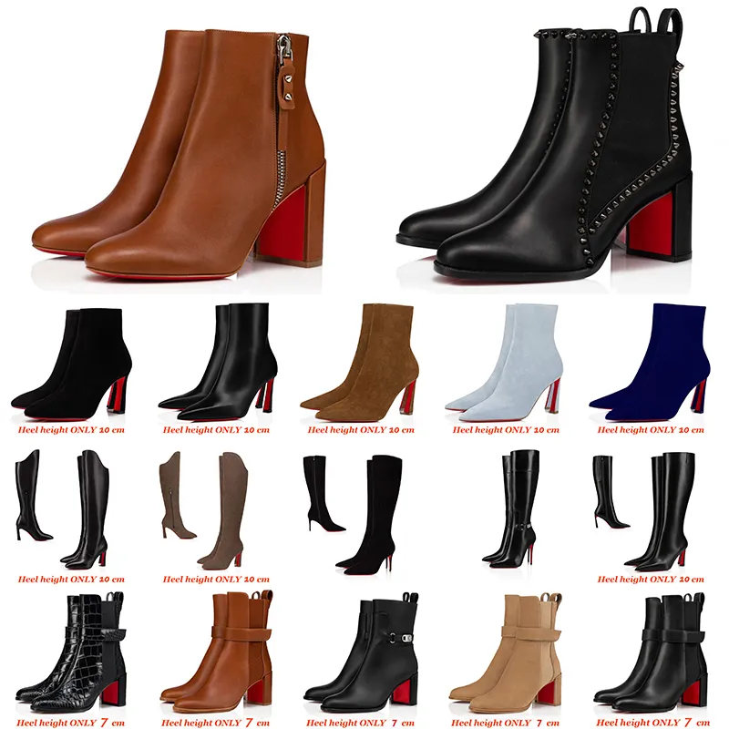 With box Luxury Designer Red Bottom Boots Chelsea Womens Over The Knee Boot High red bottoms heels Lady Pointed-Toe Pumps Ankle Short Booties Soft Leather Heel Shoes