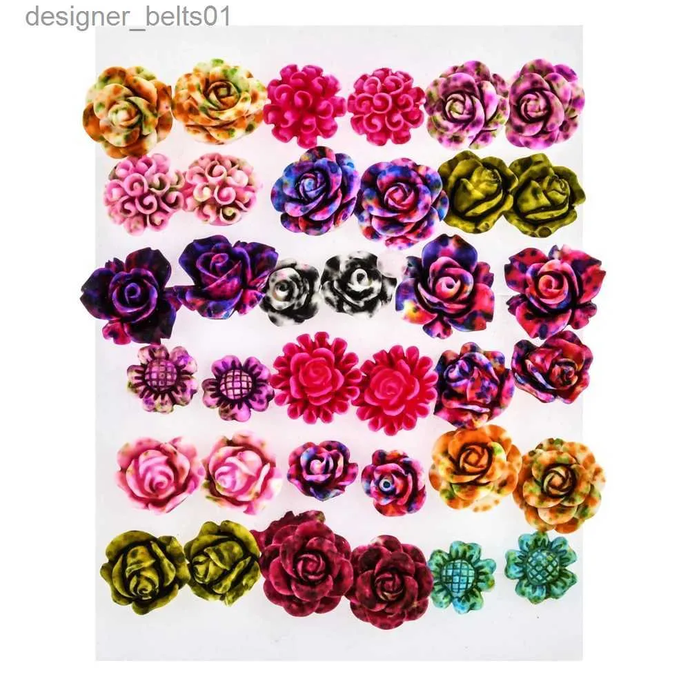 Stud Nuevo Diseño Encantador Colorido Rose Stud Pendientes Set Mujer Chica Color Mezclado Flor de Resina Pendiente de Oreja Pequeña Regalo de Cumpleaños L231117