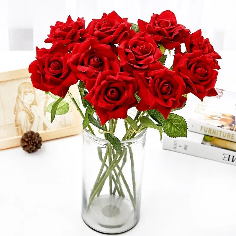 Fleurs décoratives Couronnes 1 pc Latex Rose Fleur Artificielle Pour Mariage Saint Valentin Fête Mariée Bouquet Soie Décor Anniversaire Mère G