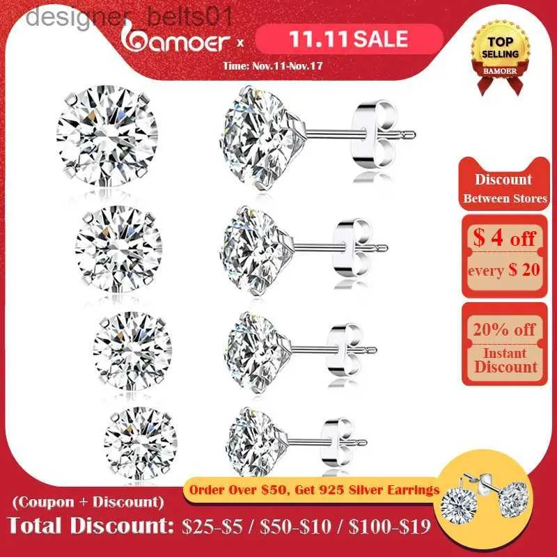 Stud bamoer CZ Stud Earrings 925 Sterling Silver Platinum Plated Round Cubic Zirconia Hypoallergenic Earrings 4mm 5mm 6mm 7mm BSE166L231117