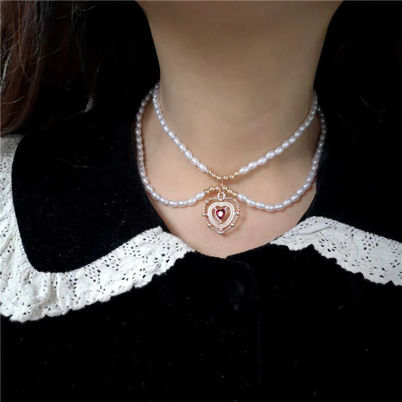 Naszyjniki wiszące vintage barokowe estetyczne serce wisior z cyrkon Pearl łańcuch Choker Naszyjnik dla kobiet Y2K Party Biżuteria Prezenty świąteczne Z0417