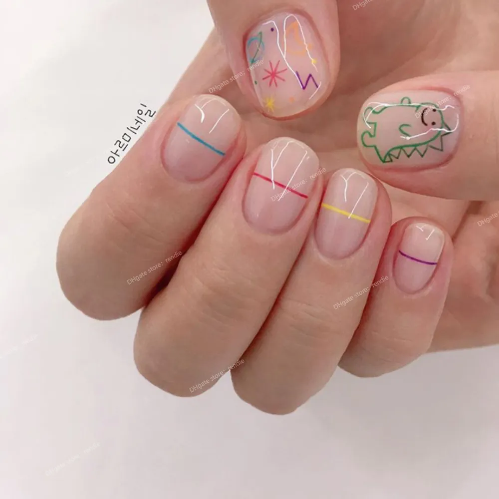 1pcs Kawaii Dinosaur Art Art Sticker Korean Self-Deficive Decal Cartoon Strokes Simply Sliders Manicure Decoration Parts GD 023 Nail Artstickers