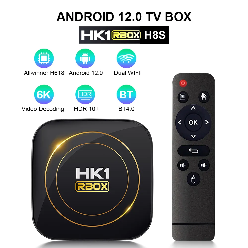 TV, pudełko HK1 RBOX H8S Android 12 Allwinner H618 2.4G 5G podwójny Wifi TVBOX odtwarzacz multimedialny 4GB 64G 32GB HK1R zestaw pudełkowy odbiornik TV BOX