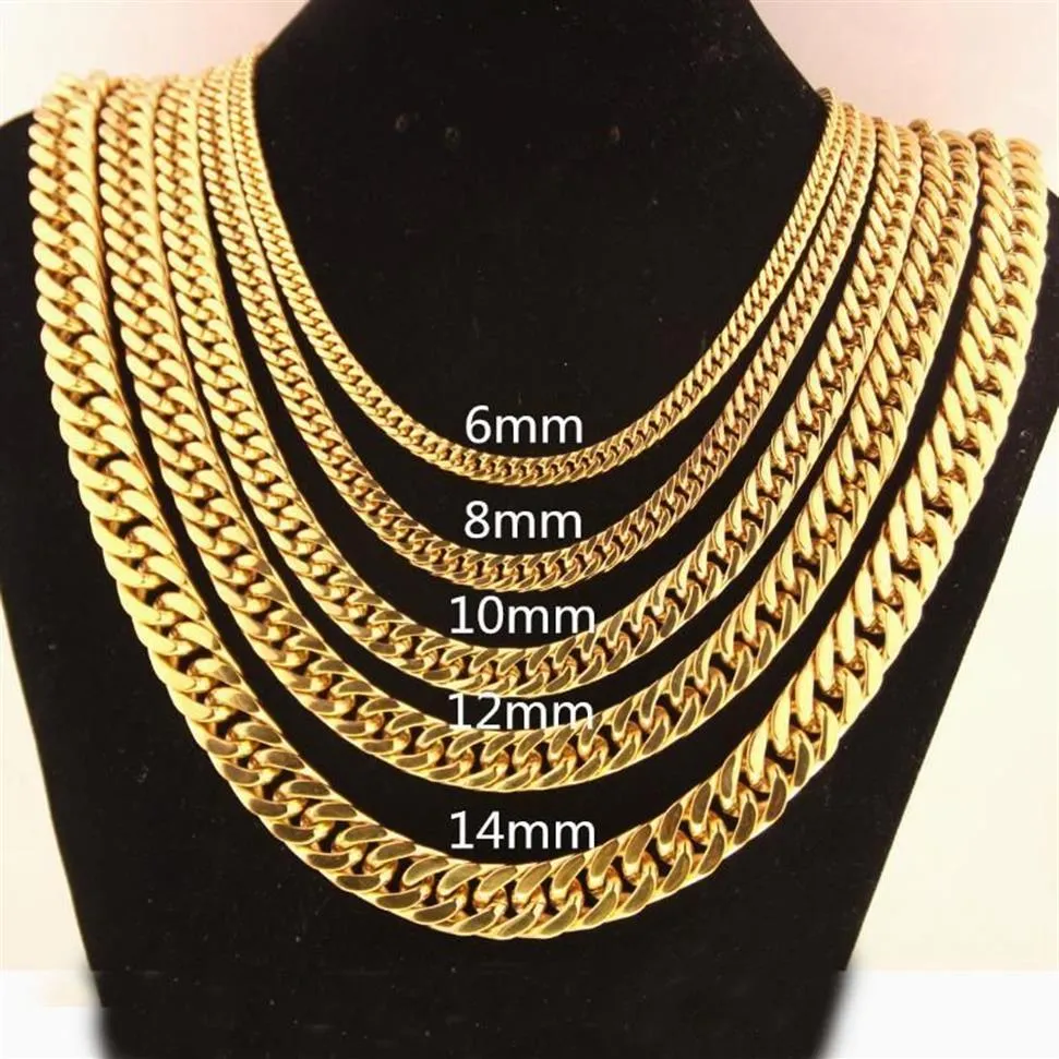 Correntes 6 8 10 12 14 17 19mm Largura Corrente de ouro na moda para homens mulheres hip hop jóias de aço inoxidável curb colar jóias250q