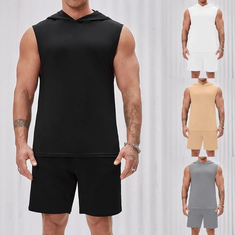 Herren-Trainingsanzüge Herren-Sommermode mit Kapuze, ärmellose Tanktops, Hemden, Shorts, Strand, Hosenanzug