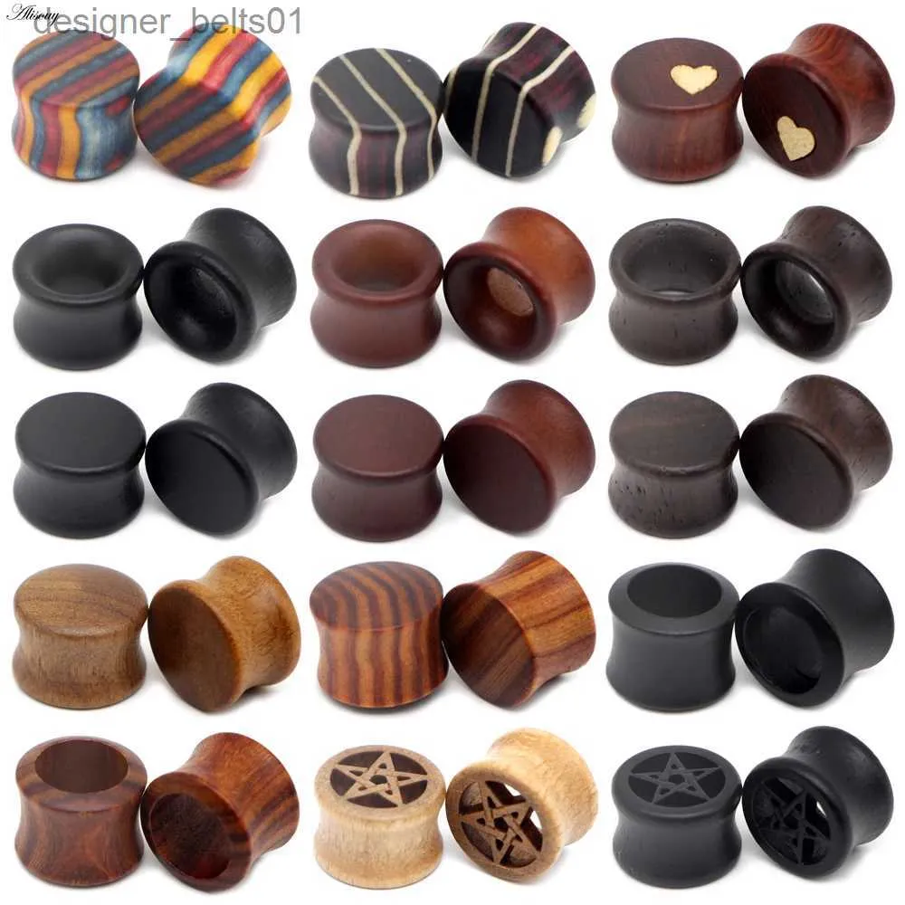 Stud 8-50mm Stekkers en Tunnels Big Size Oor Tunnel Oorbellen Oor Brancard Hout Expander Mannen Oor Piercing Body piercing Tunnels GaugeL231117