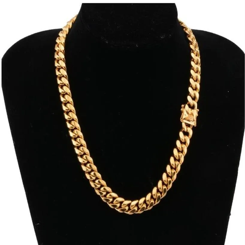 High Quality Stainless Steel Necklace 18K Gold Plated Miami Cuba Link Chain Men Gold Punk Hip Hop Jewelry Chains necklaces 16mm 18242e