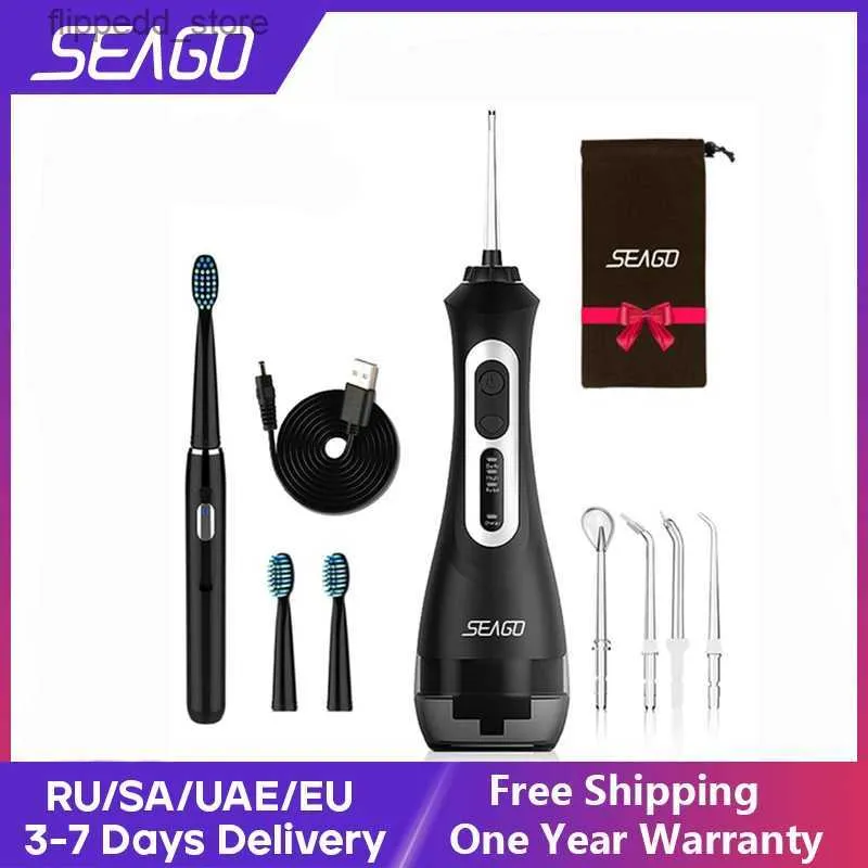 Spazzolino Seago Spazzolino elettrico ricaricabile con acqua Flosser Adulti Spazzolino sonico Irrigatore dentale orale Bianco Nero Regalo per la casa Q231117