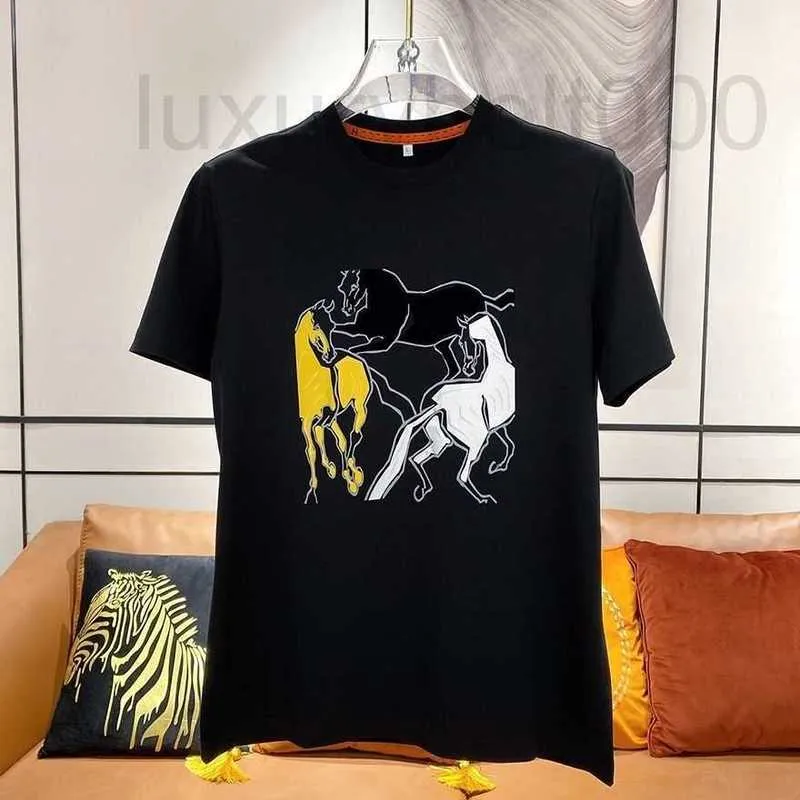 Herren T-Shirts Designer Sommer Neues T-Shirt mit Rundhalsausschnitt für Herren aus Seide und Baumwolle, lässig, modisch, vielseitig, Trend, klassisches Top GAQZ