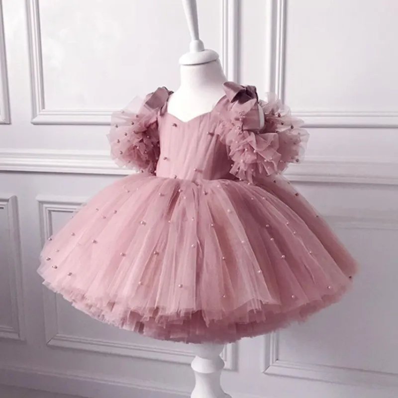 Sukienki dziewczynki 0-5y sukienka dla dziewczynki sukienka dla niemowląt sukienka Pearl Mesh Sukienka Księżniczka Tutu Bow Birthday Party Sukienka Baby Girl Dress 230417