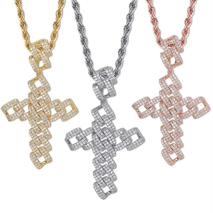 Pendant Necklaces Iced Out Cubic Zirconia Rhombus Big Cross Pendants Necklace For Men Gifts Bling Hip Hop Jewelry262g