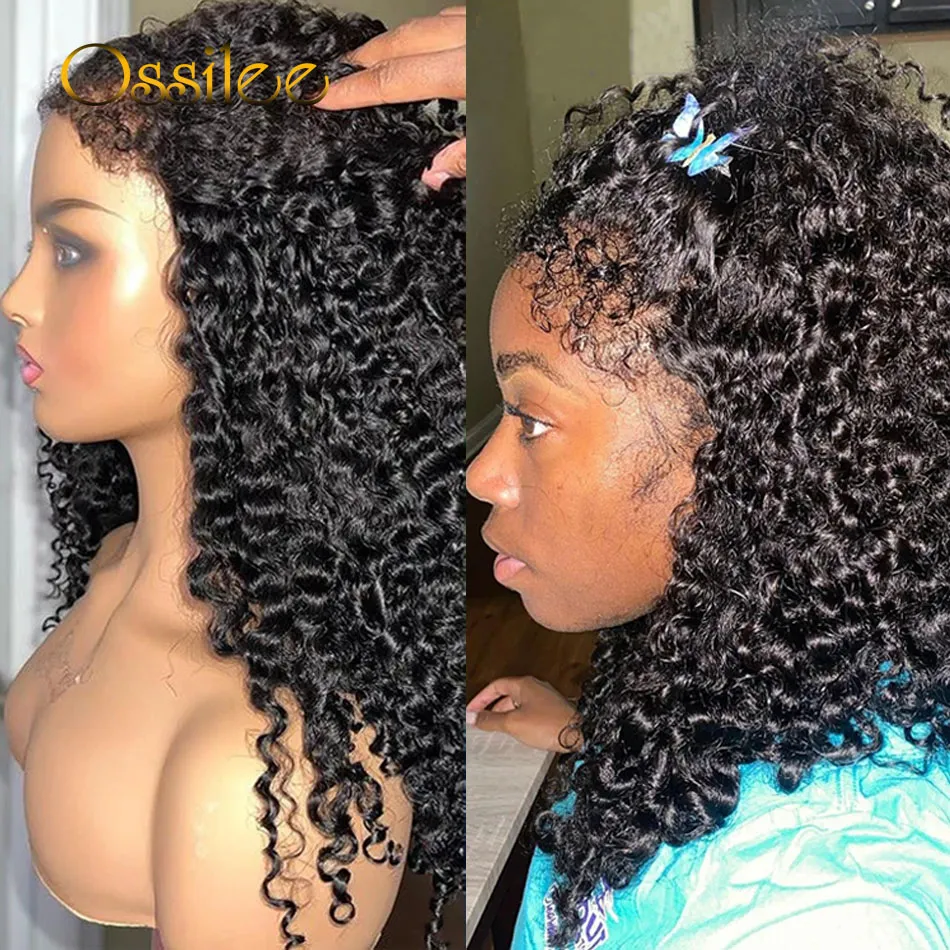 Perruque bouclée brésilienne de cheveux humains 4C bord de ligne de cheveux perruque bouclée crépue avec cheveux de bébé bouclés perruque frontale en dentelle HD synthétique résistante à la chaleur