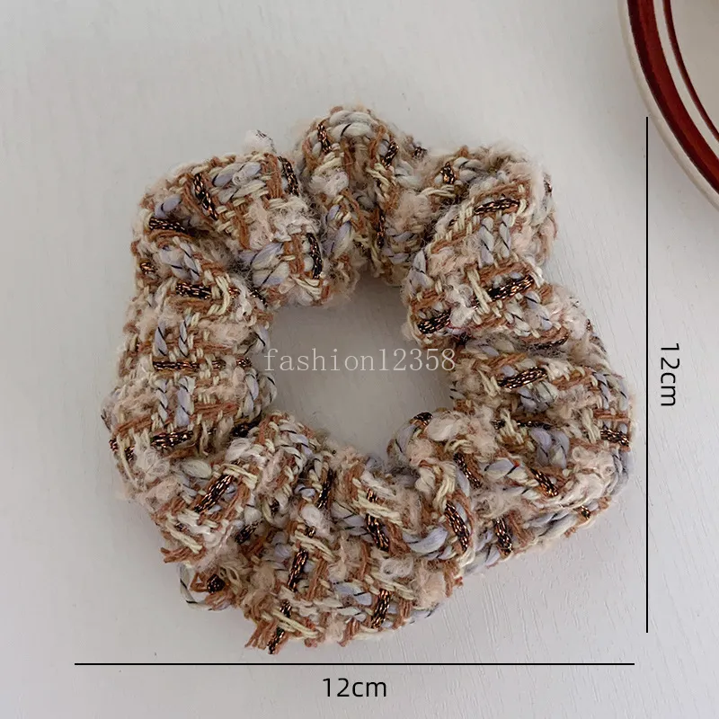 Vintage de lã tweed cabelo scrunchie feminino elegante fio dourado xadrez elástico faixas de cabelo menina laços de cabelo outono inverno 2023