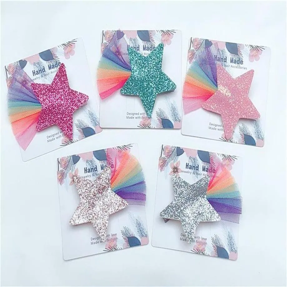 ins Boutique 20pcs Fashion Leuke Glitter Ster Haarspelden Effen Regenboog Kant Ster Haarspeldjes Prinses Hoofddeksels Haar Accessoires2642