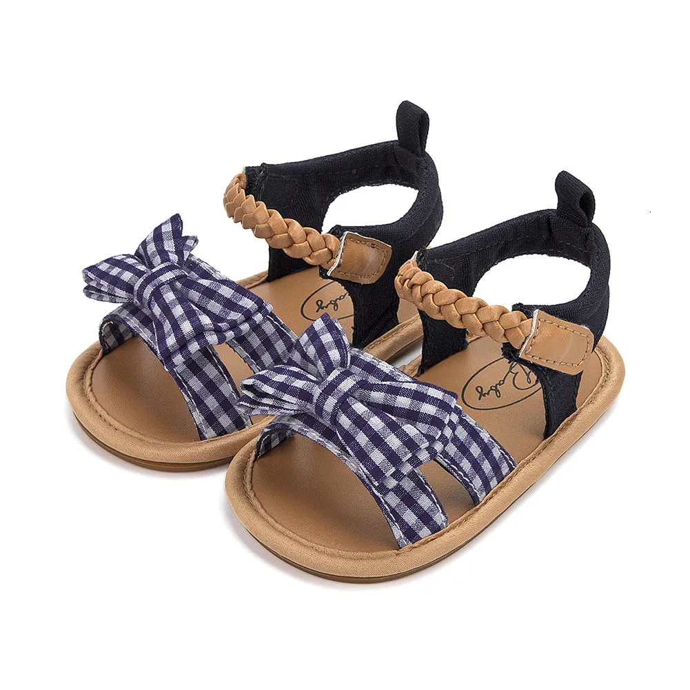 Sandalen Sommer Baby Mädchen Sandalen Gingham Bowknot Strandschuhe Anti-Rutsch weiche Sohle Plaid Born Prewalker First Walking Schuhe 0-18M 230417