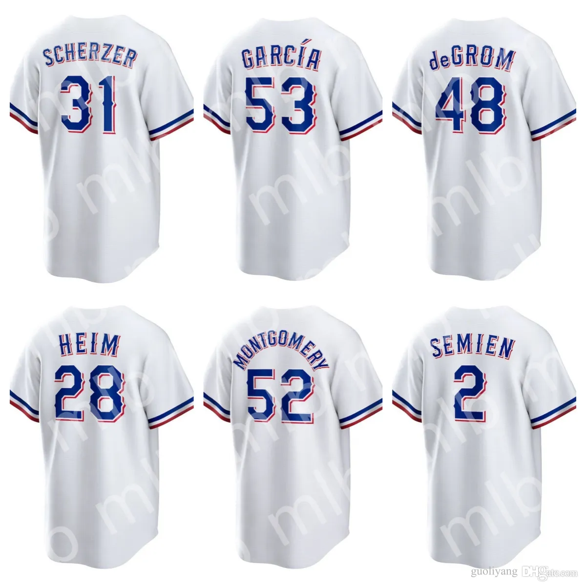 Мужские бейсбольные майки с вышивкой Perfect № 53 Adolis № 31 MAX SCHERZER № 5 Corey Seager № 28 Jonah Heim белый серый синий