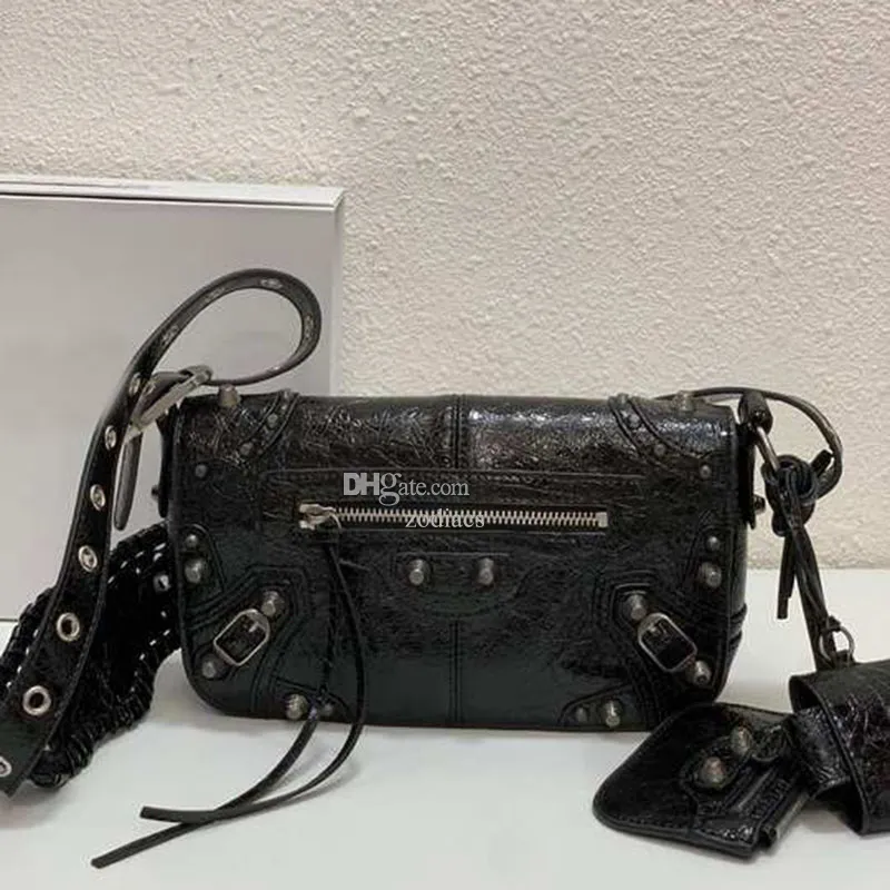 Le Cagole Mens XS Flap Black Leather Crossbody Bag Black Le Cagole Mens XS Flap Black Leather Crossbody Bag Black