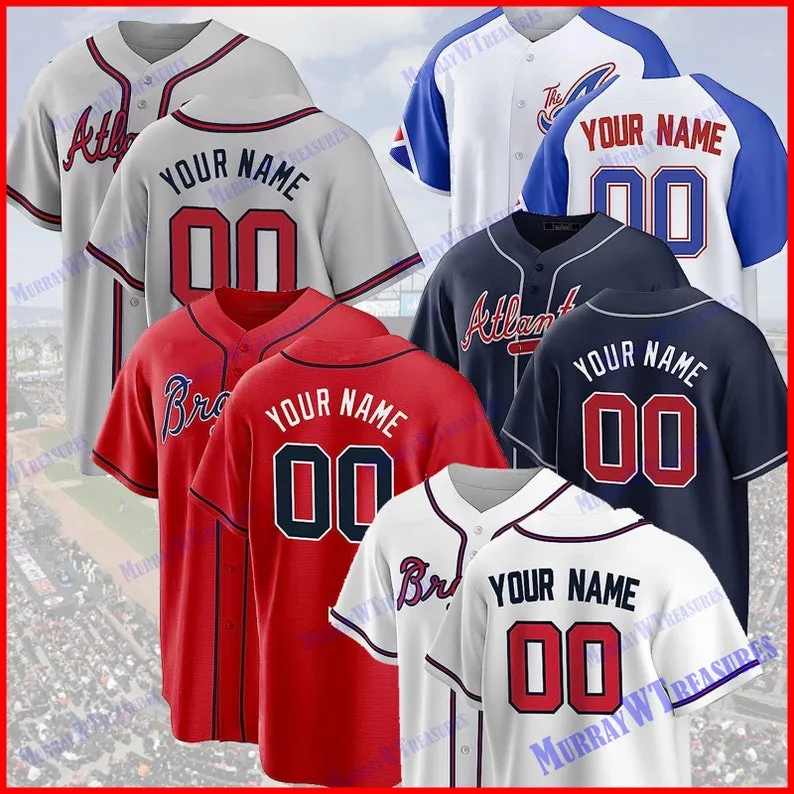 Maillot personnalisé de match de baseball d’Atlanta, chemise de numéro de nom personnalisé d’Atlanta, impression de baseball d’Atlanta/maillot de baseball brodé pour les fans