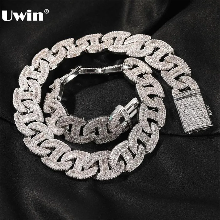 Uwin 17mm tung Miami Baguette Zircon -halsband för män isade ut kubansk länkkedja aaa cz prong inställning halsband Hip Hop smycken 2206J