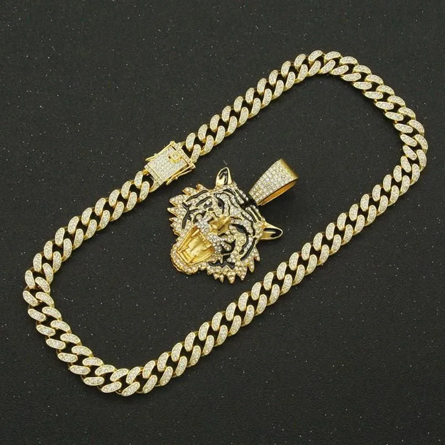 Anhänger Halsketten Hip Hop Iced Out Kubanische Ketten Bling Diamant Tier Tiger Herren Miami Goldkette Charm Schmuck Halsband GeschenkePendant2531