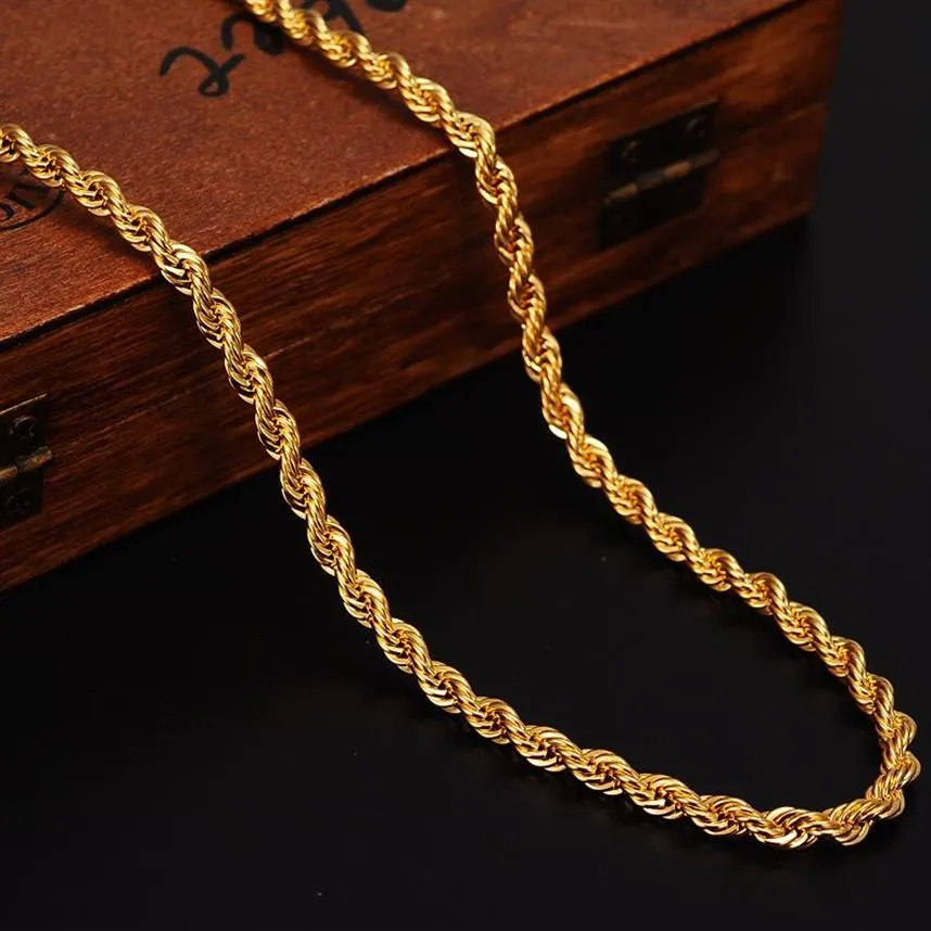 18 k Fine Solid G F Gold Necklace 31inch Hip hop Rock Rope Clasp Chain Fashion jewelry lengthening Men Women307M