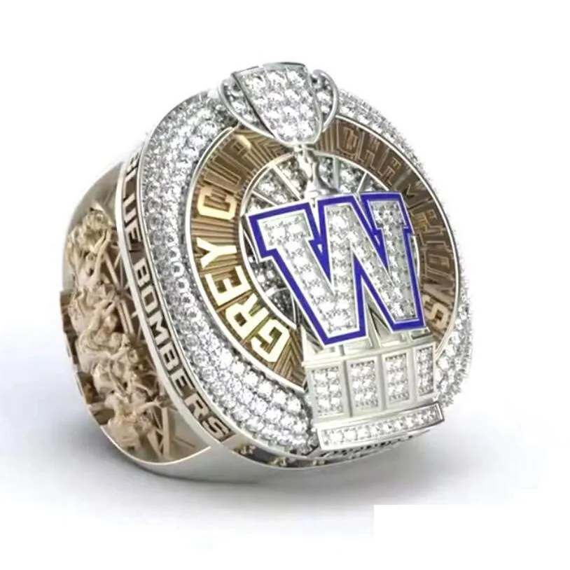 Cluster Rings Cluster Rings Winnipeg Blue 2021 Bombers CFL Gray Cup Team Champions Championship Ring med trälåda souvenir män fan dh5ph