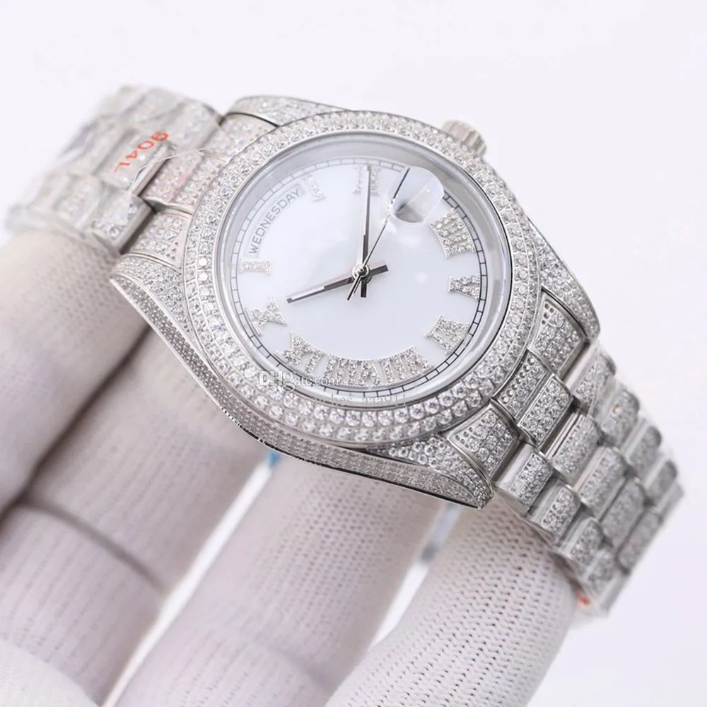 Zegarek męski 41 mm White Dial Mocning Melomical Watches Automatyczne zegarki ze stali nierdzewnej Diamentowe paski