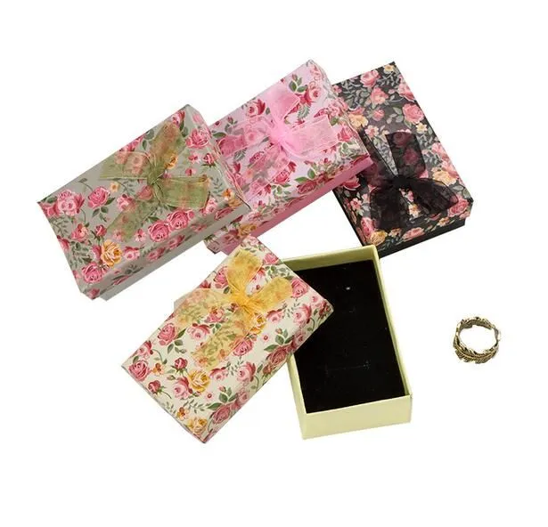 Flower Floral Necklace Earrings Ring Box 5*8cm Jewelry Box Paper Jewelry Gift Box Multi Colors Jewellery Organizer GA58